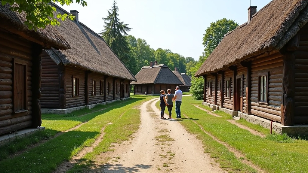 Traditional Latvian farmstead with wooden buildings
