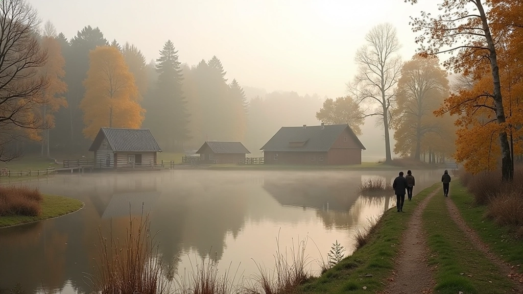 Jugla Lake with ethnographic museum buildings